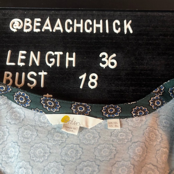 Boden Size 8 Long Notch Neck Jersey Dress In Green Sunflower Geo Pockets Stretch - Picture 6 of 6